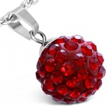 Pendant made of surgical steel - red ball, shimmering stones, 12 mm