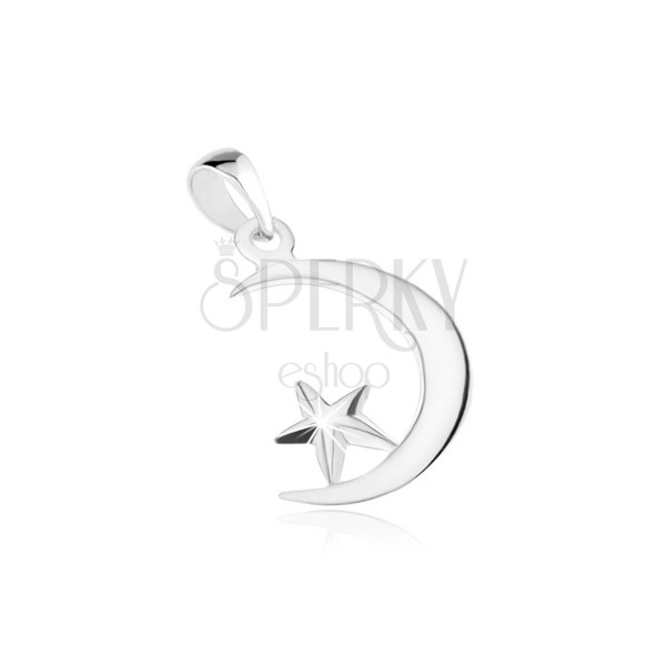 Silver pendant 925, glossy crescent and star