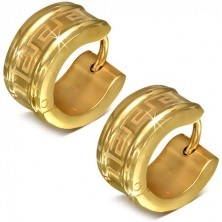 Round earrings made of surgical steel in gold colour, Greek key motif