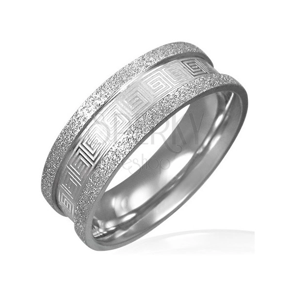 Sanded steel ring - Greek key pattern