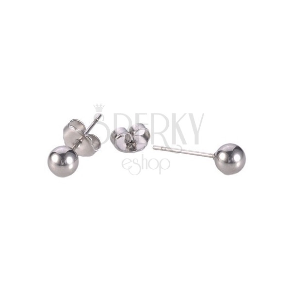 Stud earrings made of steel, shiny balls of silver colour