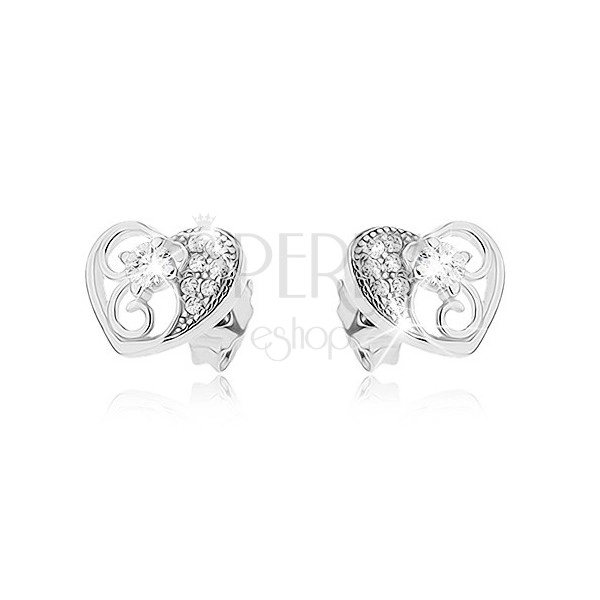 Earrings made of silver 925 - heart contour decorated with stones and ornaments