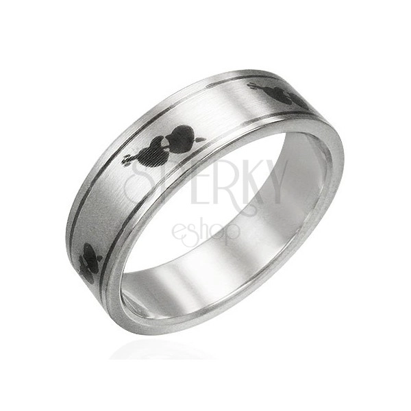 Matt stainless steel ring - hearts and arrow