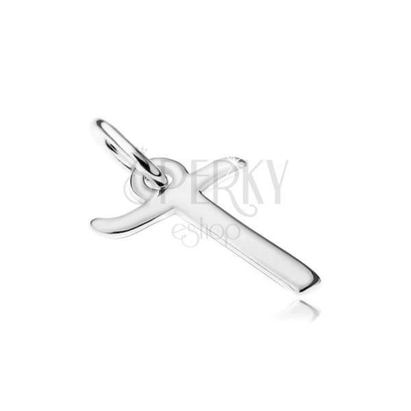 Pendant of flat and smooth letter "T", 925 silver, high gloss