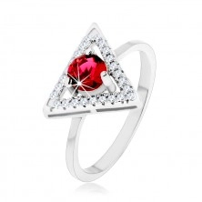 925 silver ring - zircon outline of triangle, round red zircon
