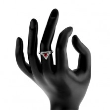 925 silver ring - zircon outline of triangle, round red zircon