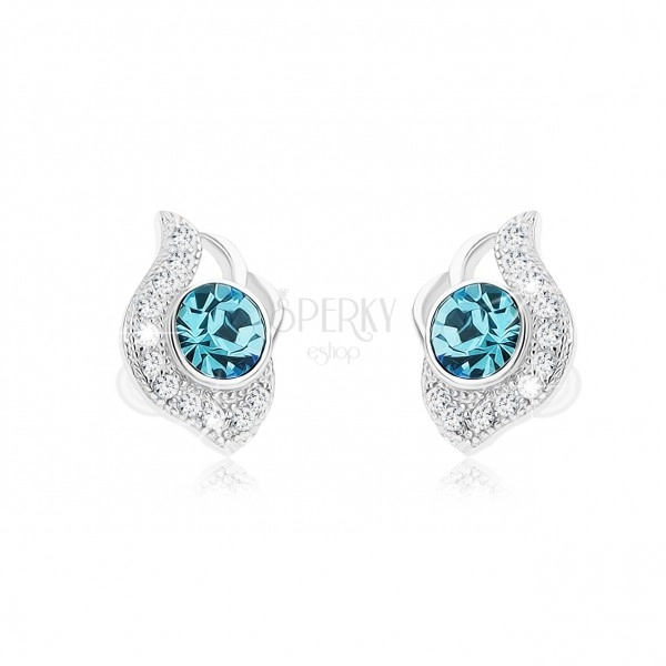 Stud earrings made of 925 silver, shimmering drop with blue zircon