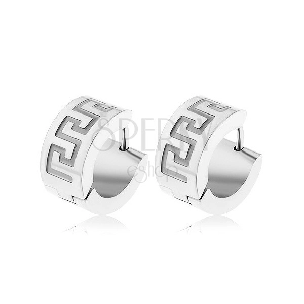 Round earrings made of 316L steel, Greek key pattern
