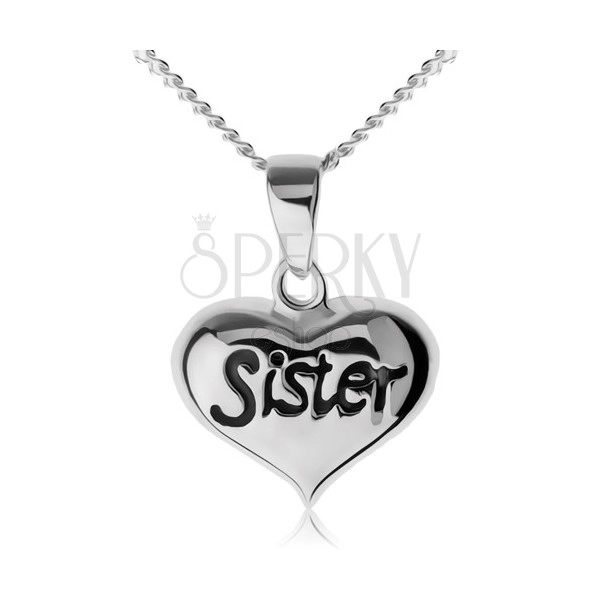 Adjustable necklace, heart with inscription "Sister", 925 silver