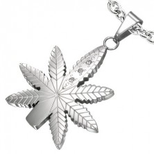 Marijuana leaf pendant with zircons