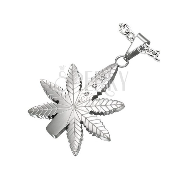 Marijuana leaf pendant with zircons