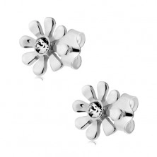 925 silver earrings, daisies with clear zircon in the middle