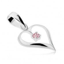 Pendant made of 925 silver, shiny heart contour, pink zircon