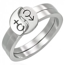 Two-piece stainless steel ring - male and female symbol