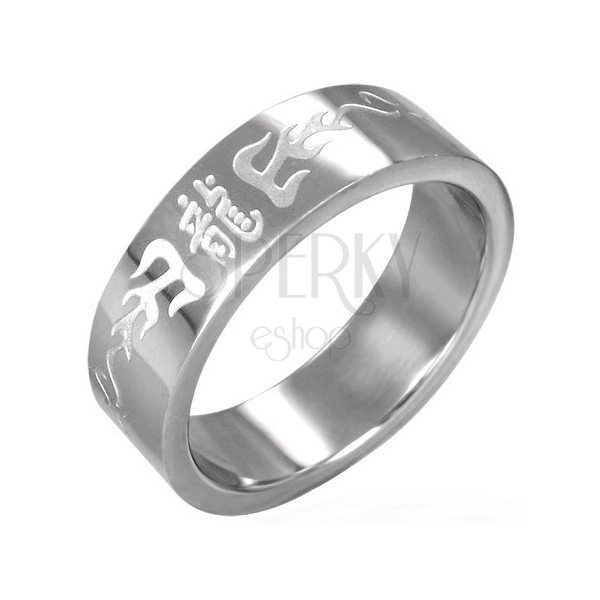 Stainless steel ring with Chinese letters