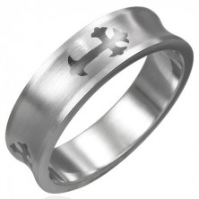 Concave stainless steel ring with cross