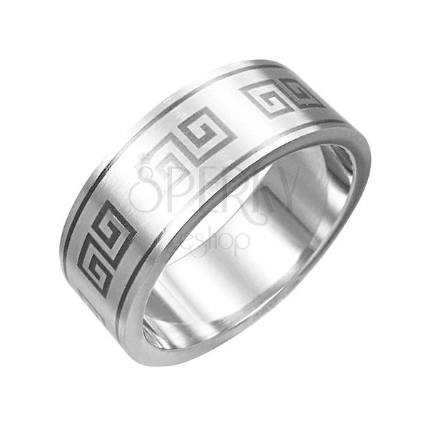 Stainless steel ring - Greek key pattern