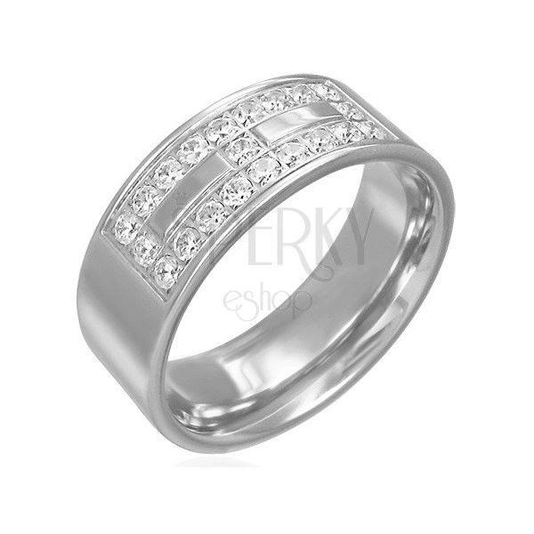 Steel ring with a zircon decoration