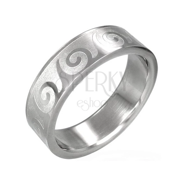 Stainless steel ring with spiral pattern
