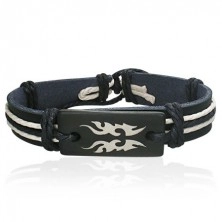 Black coloured leather bracelet - Tribal symbol