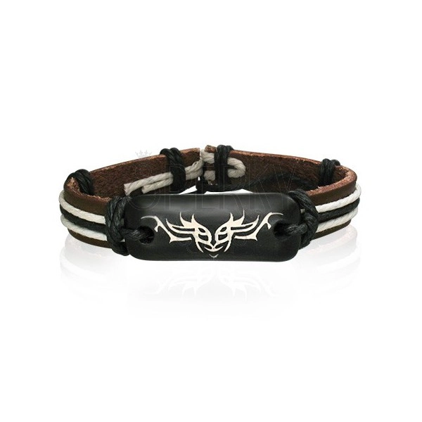 Brown leather bangle with Tribal symbol