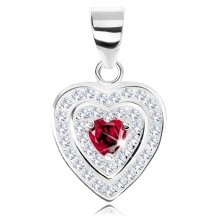 925 silver pendant, zircon heart, double glittery rim