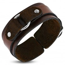 Two layer brown leather bangle with circle