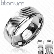 Titanium ring with diagonal lines