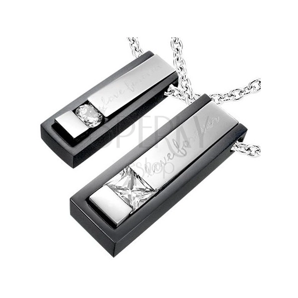 Stainless steel Love Forever couple pendants - black and silver colour