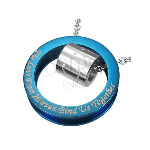 Blue-silver stainless steel pendant with romantic phrase