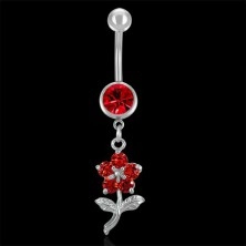 Belly button ring - red flower