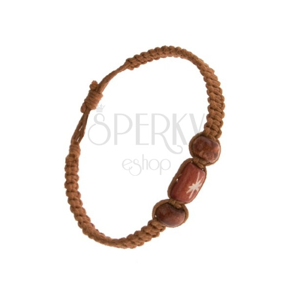 Plaited bracelet, light brown colour, wooden beads, strings