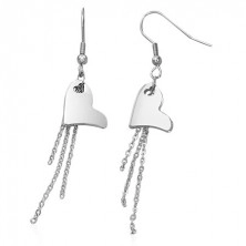 Dangling steel earrings, asymmetric heart with chains