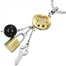 Multicoloured steel pendant - Tabono with key and padlock