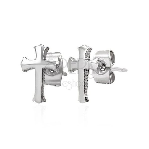 Earrings made of stainless steel, silver hue, small trefoil cross