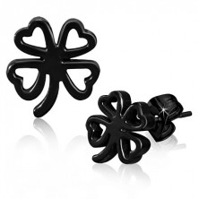 Black earrings made of stainless steel, lucky shamrock-shaped contour