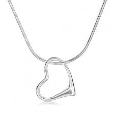 Necklace made of 925 silver, thick chain - snake, asymmetrical heart outline