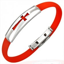 Flat rubber bracelet - cross, red