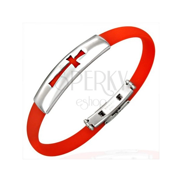 Flat rubber bracelet - cross, red