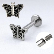 Chin labret steel piercing - butterfly with wings adorned with cuts