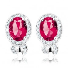 925 silver set of earrings and pendant, red-pink zircon oval