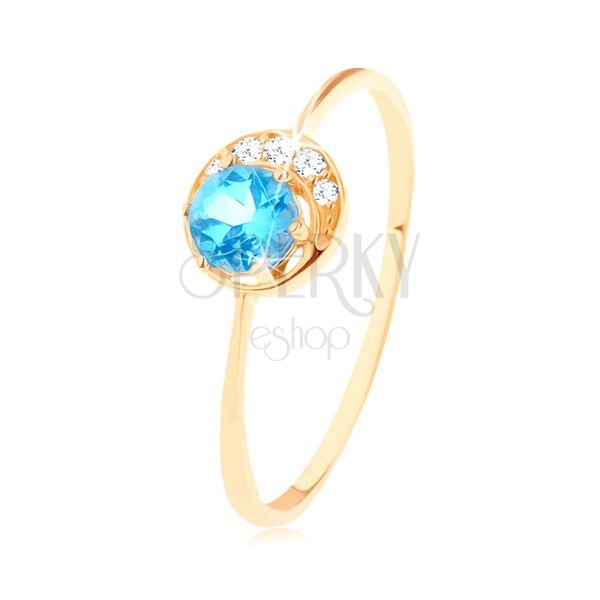 Ring made of yellow 9K gold - small shimmering crescent, round topaz