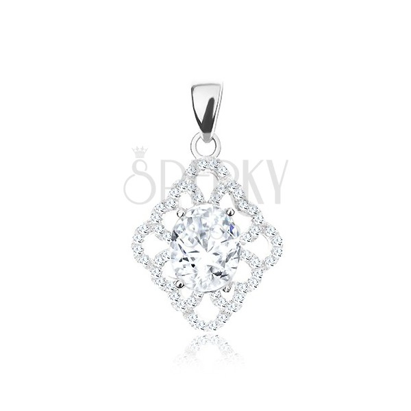 Pendant made of 925 silver, shimmering rhombus, clear zircon oval