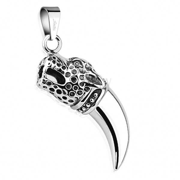 Pendant made of 316L steel, silver colour, shiny fang, leopard's head