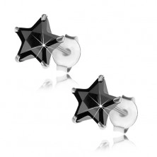 Stud 925 silver earrings, black zircon star, 7 mm
