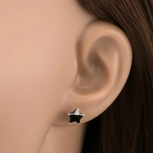 Stud 925 silver earrings, black zircon star, 7 mm