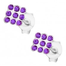 Stud earrings, 925 silver, tiny violet Swarovski crystals - square