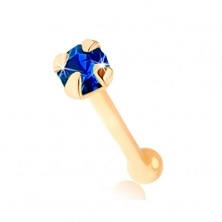 Nose piercing made of yellow 9K gold - tiny zircon in dark blue colour