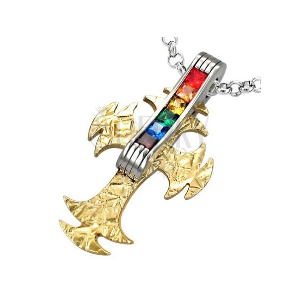 Cross pendant with colorful gem stones