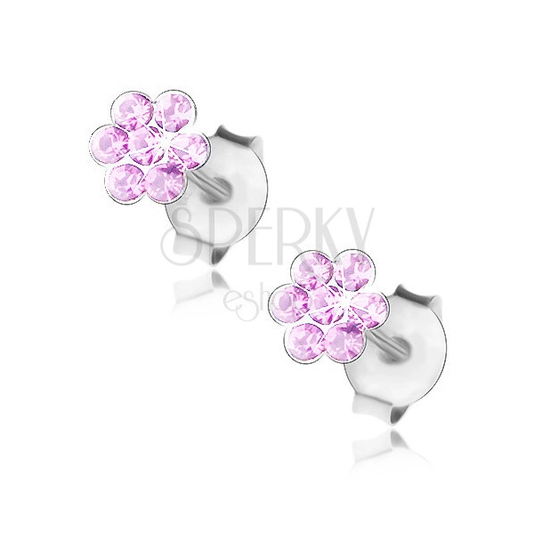 925 silver earrings, glittering flower of light pink Swarovski crystals